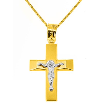 Χρυσός βαπτιστικός σταυρός Κ14 με αλυσίδα