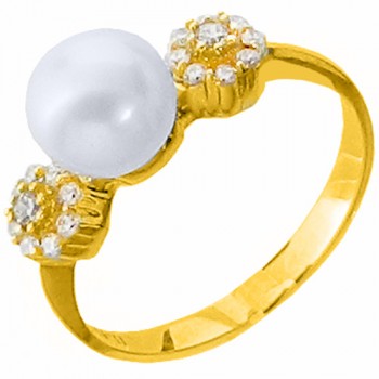 Χρυσό δαχτυλίδι Κ14 με μαργαριτάρι και ζιργκόν