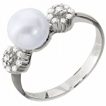 Λευκόχρυσο δαχτυλίδι Κ14 με μαργαριτάρι και ζιργκόν