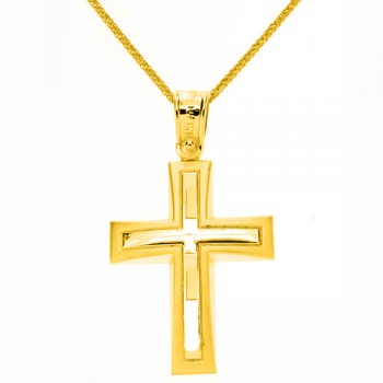 Χρυσός βαπτιστικός σταυρός Κ14 με αλυσίδα