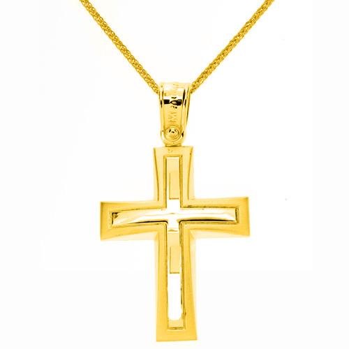 Χρυσός βαπτιστικός σταυρός Κ14 με αλυσίδα