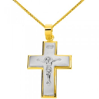 Χρυσός βαπτιστικός σταυρός Κ14 με αλυσίδα