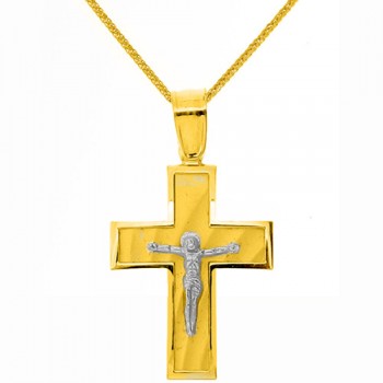 Χρυσός βαπτιστικός σταυρός Κ9 με αλυσίδα