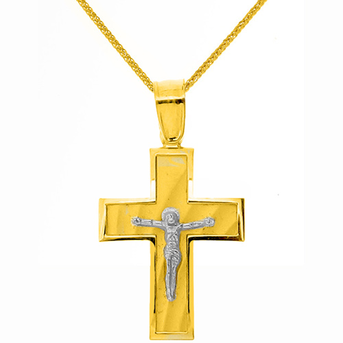 Χρυσός βαπτιστικός σταυρός Κ9 με αλυσίδα