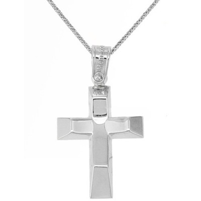 Λευκόχρυσος βαπτιστικός σταυρός Κ14 με αλυσίδα