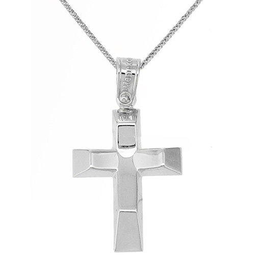 Λευκόχρυσος βαπτιστικός σταυρός Κ14 με αλυσίδα
