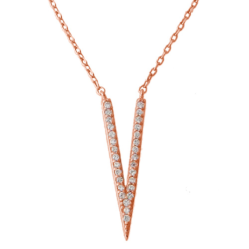 Ασημένιο κολιέ 925 σε ροζ χρώμα με ζιργκόν