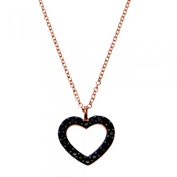 Κολιέ καρδιά από ροζ χρυσό Κ14 με ζιργκόν