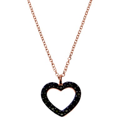 Κολιέ καρδιά από ροζ χρυσό Κ14 με ζιργκόν