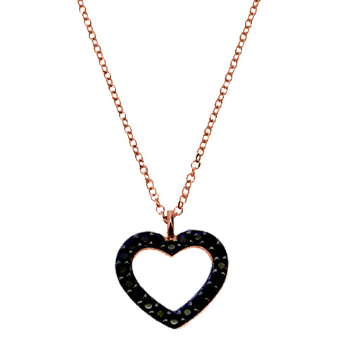 Κολιέ καρδιά από ροζ χρυσό Κ14 με ζιργκόν