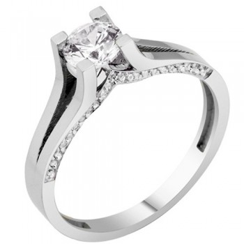 Λευκόχρυσο μονόπετρο δαχτυλίδι Κ9 με ζιργκόν