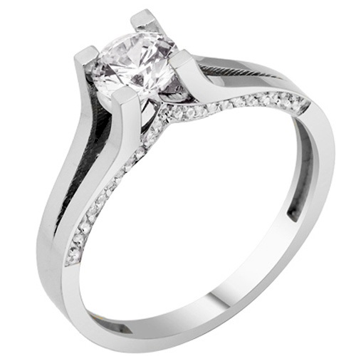 Λευκόχρυσο μονόπετρο δαχτυλίδι Κ9 με ζιργκόν