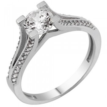 Λευκόχρυσο μονόπετρο δαχτυλίδι Κ9 με ζιργκόν