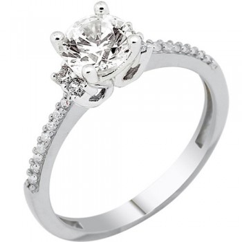 Λευκόχρυσο μονόπετρο δαχτυλίδι Κ14 με ζιργκόν