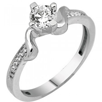 Λευκόχρυσο μονόπετρο δαχτυλίδι Κ14 με ζιργκόν