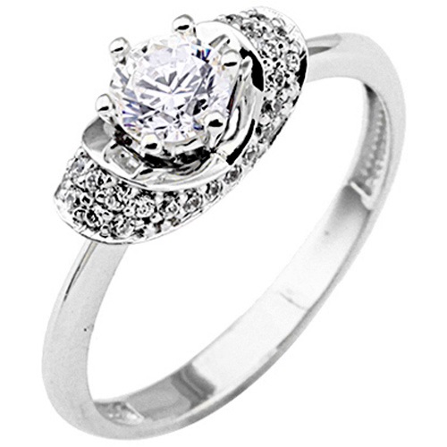 Λευκόχρυσο μονόπετρο δαχτυλίδι Κ14 με ζιργκόν