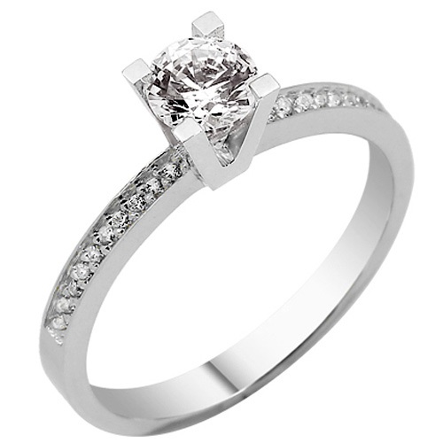 Λευκόχρυσο μονόπετρο δαχτυλίδι Κ14 με ζιργκόν