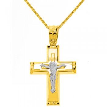 Χρυσός βαπτιστικός σταυρός Κ14 με αλυσίδα