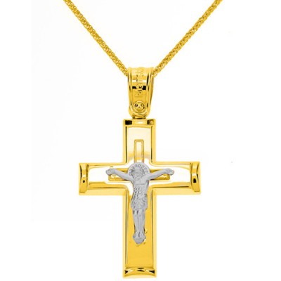 Χρυσός βαπτιστικός σταυρός Κ14 με αλυσίδα