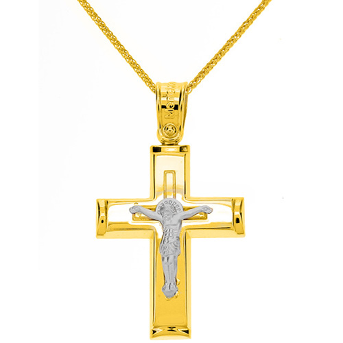 Χρυσός βαπτιστικός σταυρός Κ14 με αλυσίδα