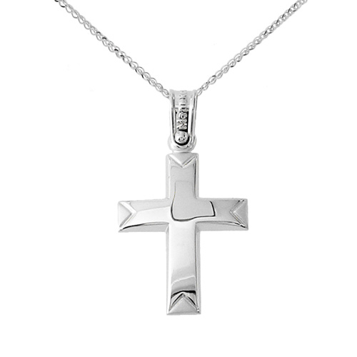 Λευκόχρυσος σταυρός Κ14 με αλυσίδα