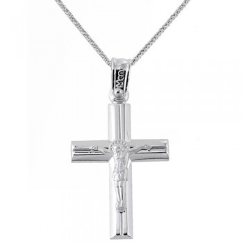 Λευκόχρυσος βαπτιστικός σταυρός Κ14 με αλυσίδα