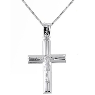 Λευκόχρυσος βαπτιστικός σταυρός Κ14 με αλυσίδα