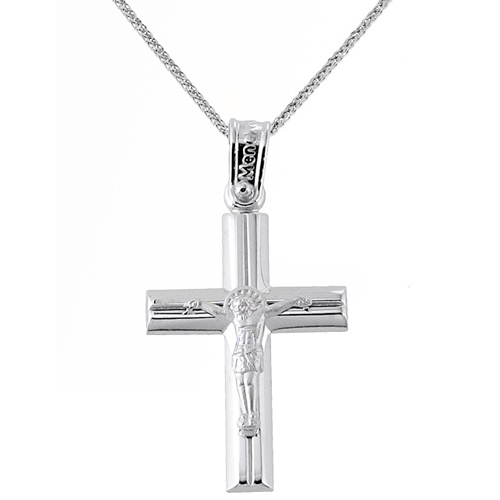 Λευκόχρυσος βαπτιστικός σταυρός Κ14 με αλυσίδα
