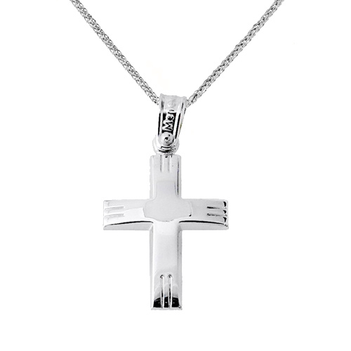 Λευκόχρυσος σταυρός Κ14 με αλυσίδα