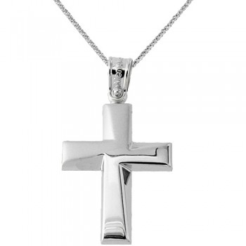 Λευκόχρυσος βαπτιστικός σταυρός Κ14 με αλυσίδα