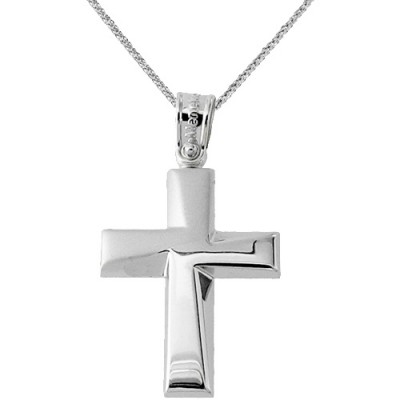 Λευκόχρυσος βαπτιστικός σταυρός Κ14 με αλυσίδα