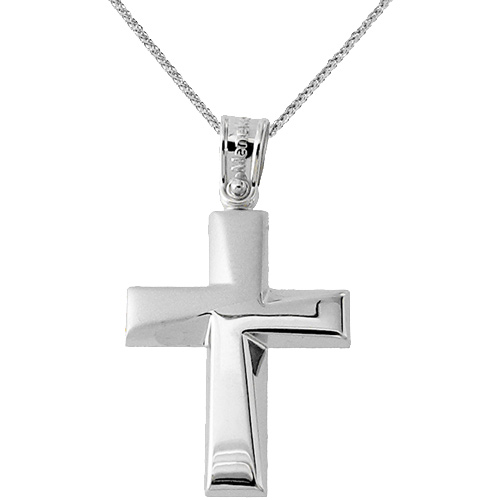 Λευκόχρυσος βαπτιστικός σταυρός Κ14 με αλυσίδα