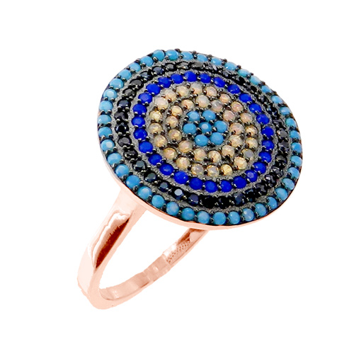 Ασημένιο δαχτυλίδι 925 σε ροζ χρώμα με ζιργκόν και τυρκουάζ