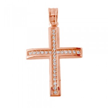 Σταυρός από ροζ χρυσό Κ9 με ζιργκόν