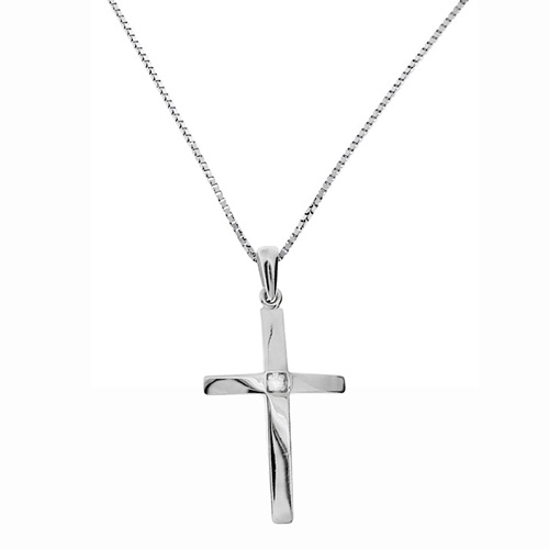 Λευκόχρυσος σταυρός fashion Κ14 με αλυσίδα
