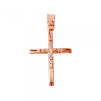 Σταυρός από ροζ χρυσό Κ9 με ζιργκόν