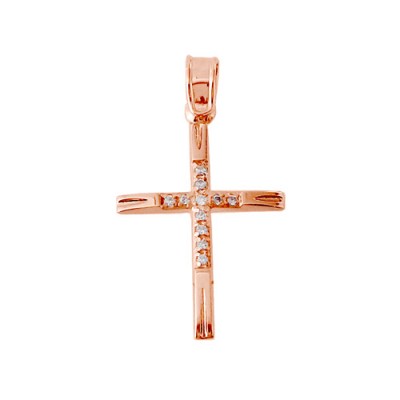 Σταυρός από ροζ χρυσό Κ9 με ζιργκόν
