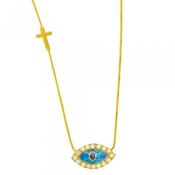Χρυσό κολιέ μάτι Κ14 με ζιργκόν