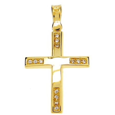 Χρυσός βαπτιστικός σταυρός Κ9 με ζιργκόν