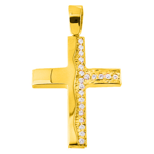 Χρυσός βαπτιστικός σταυρός Κ14 με ζιργκόν