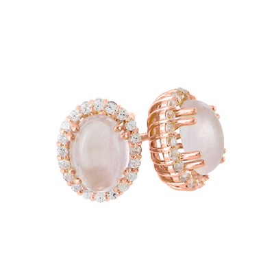 Σκουλαρίκια από ροζ χρυσό Κ14 με ζιργκόν και ορυκτό χαλαζία