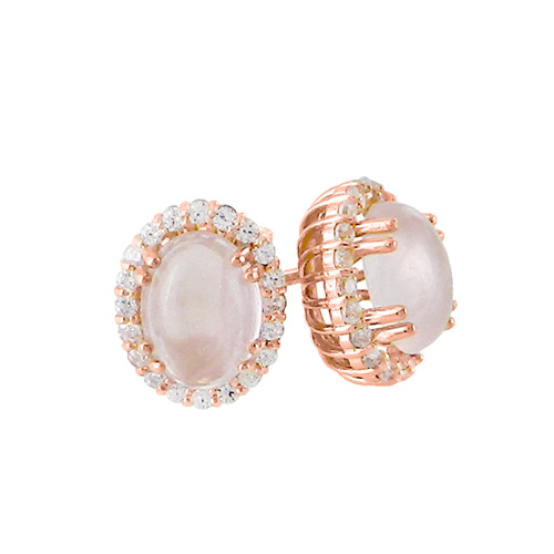 Σκουλαρίκια από ροζ χρυσό Κ14 με ζιργκόν και ορυκτό χαλαζία