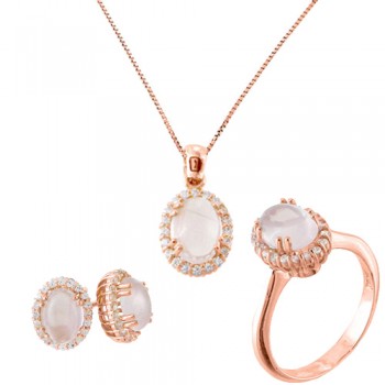 Mini set από ροζ χρυσό Κ14 με ζιργκόν και χαλαζία