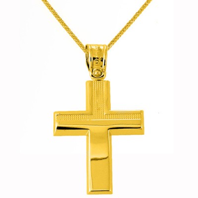 Χρυσός βαπτιστικός σταυρός Κ14 με αλυσίδα