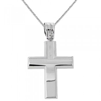 Λευκόχρυσος σταυρός Κ14 με αλυσίδα
