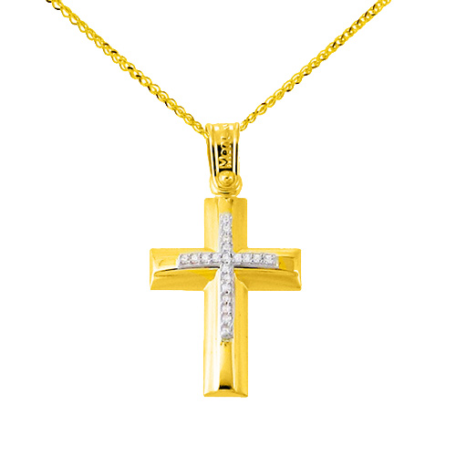 Χρυσός σταυρός Κ14 με αλυσίδα