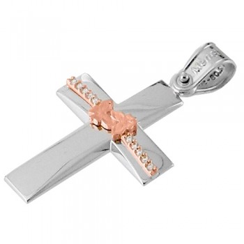 Λευκόχρυσος σταυρός Κ14 με αλυσίδα