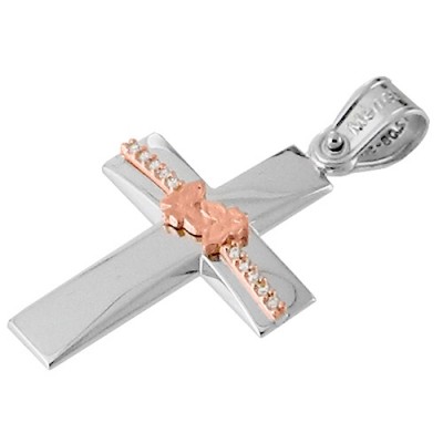 Λευκόχρυσος σταυρός Κ14 με αλυσίδα