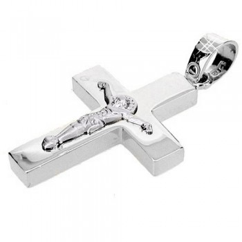 Λευκόχρυσος  βαπτιστικός σταυρός Κ14 με αλυσίδα