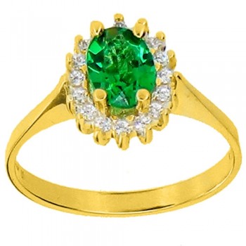 Χρυσό δαχτυλίδι οβάλ ροζέτα Κ14 με ζιργκόν